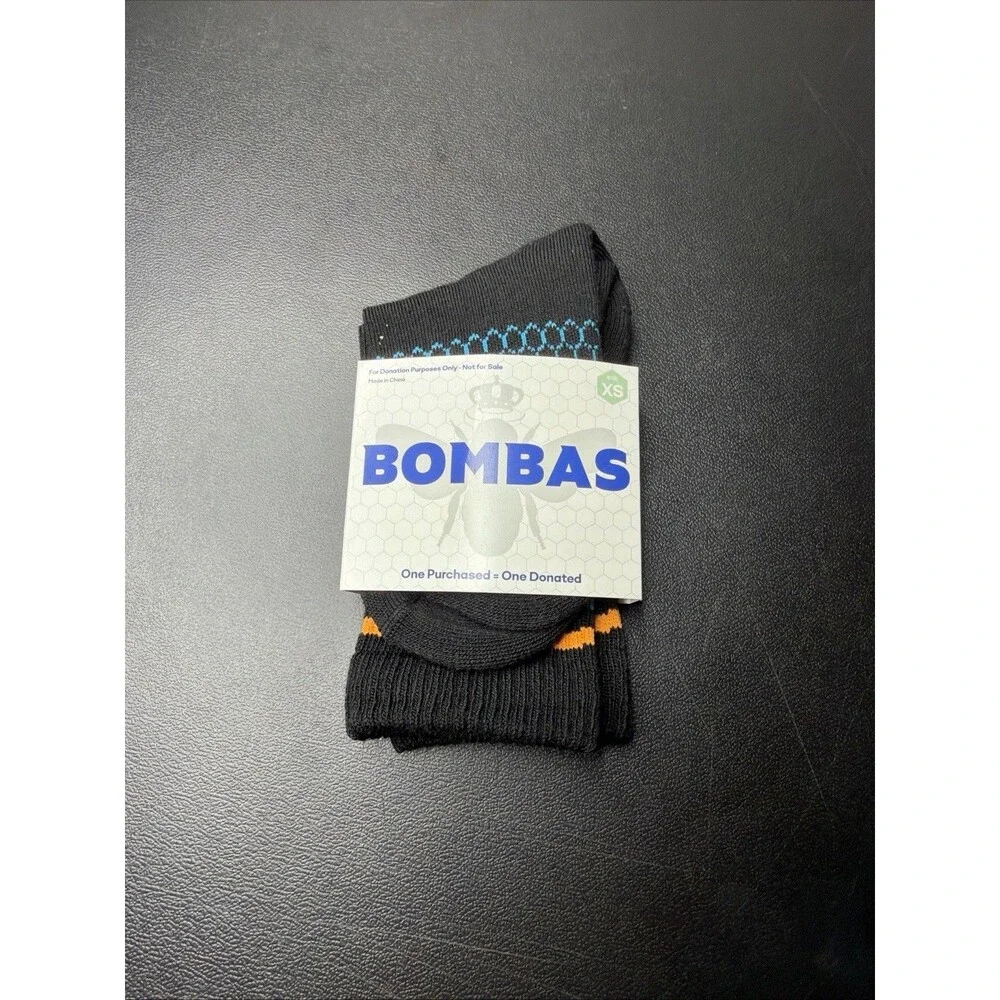 Bombas Youth XS Half Calf Socks in Black With orange And Blue Stripe